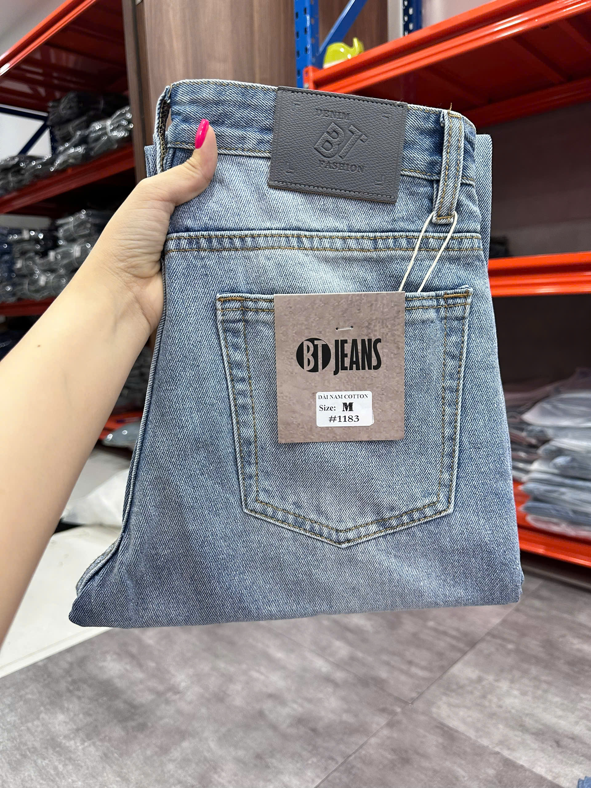 Quần jean nam cotton suông xanh không giãn Ms 1183