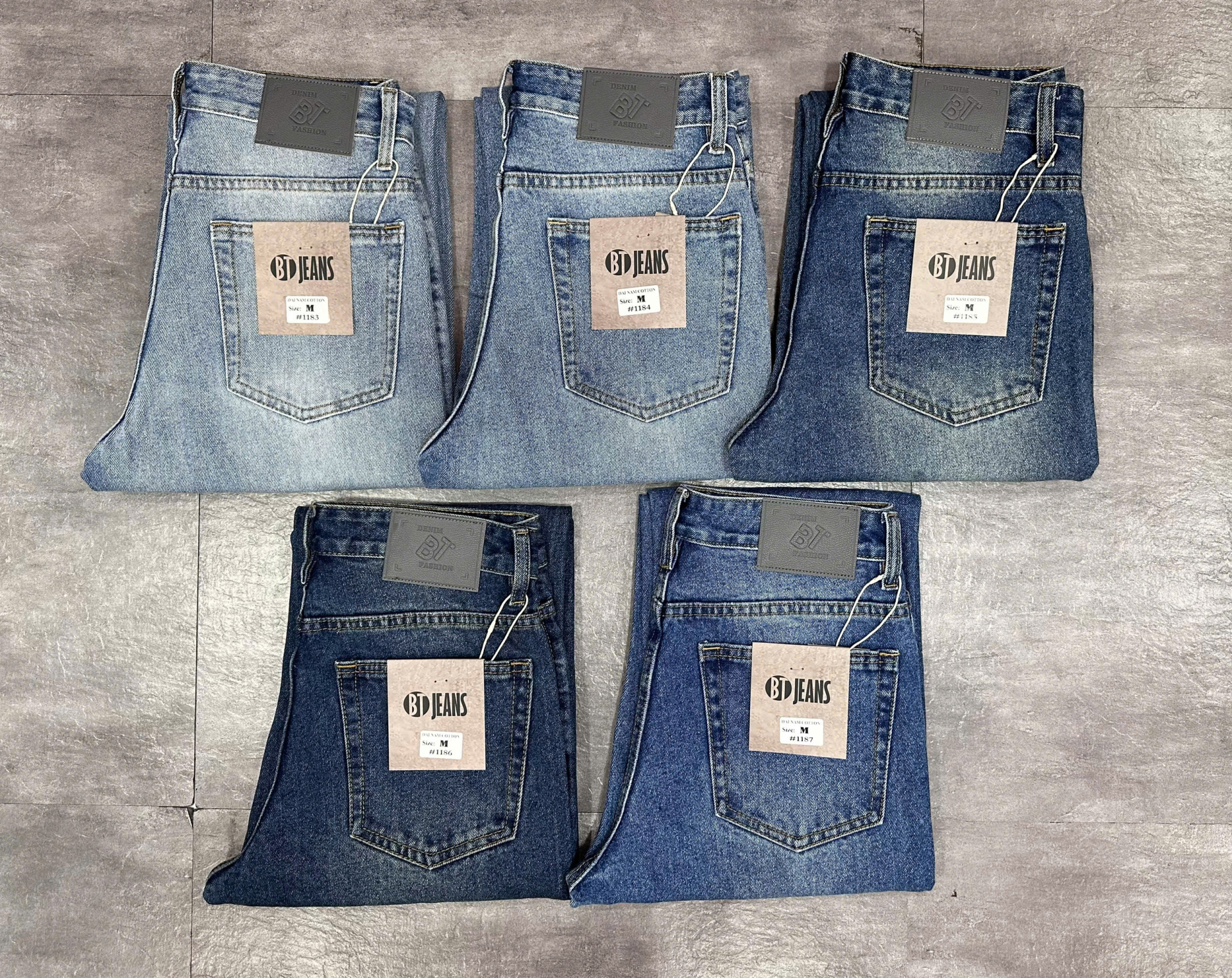 Quần jean nam cotton suông xanh không giãn Ms 1183