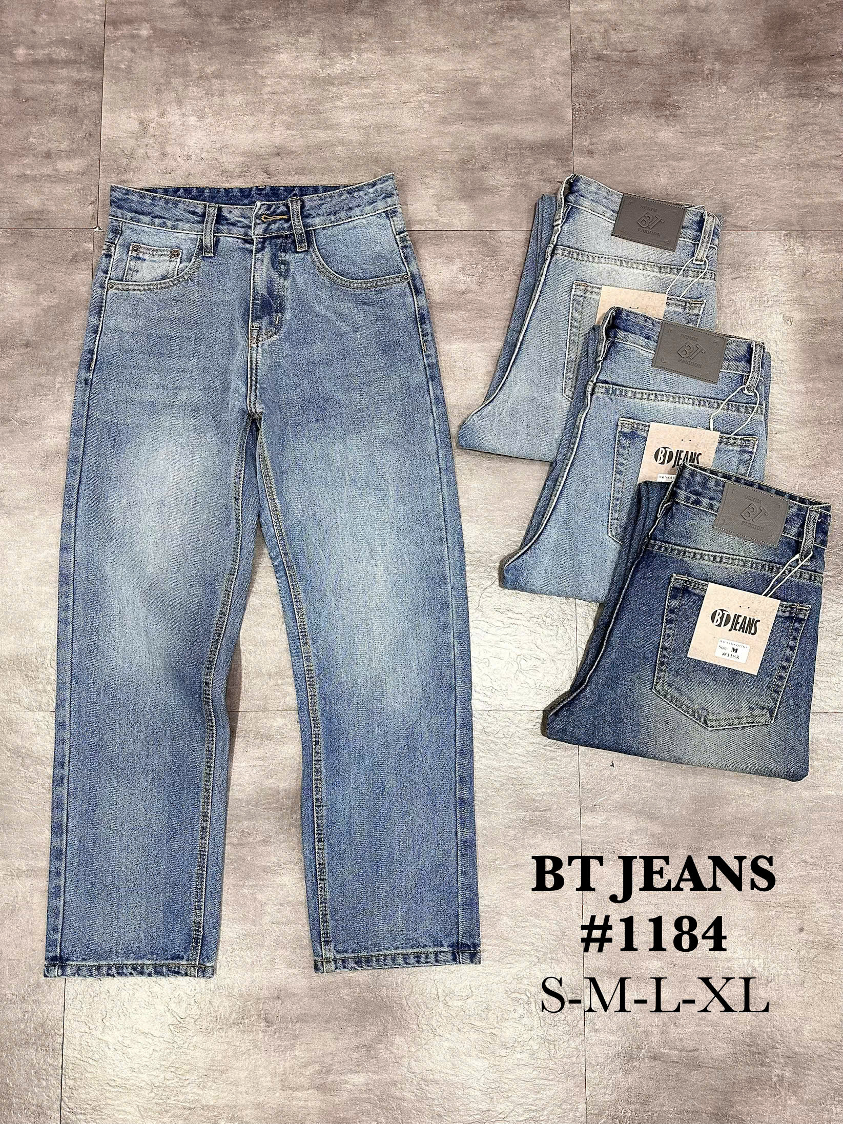 Quần jean nam cotton suông xanh không giãn Ms 1184