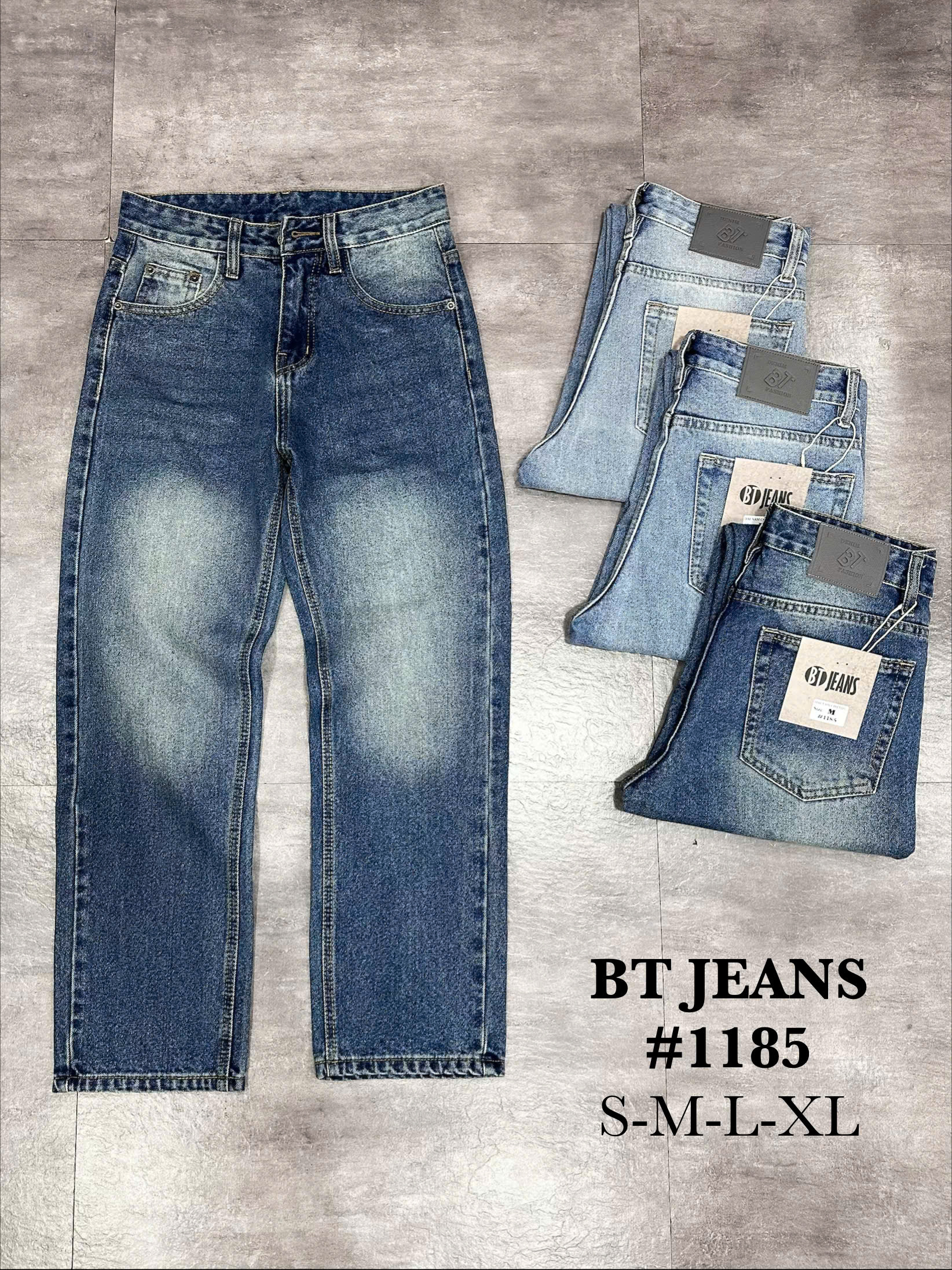 Quần jean nam cotton suông xanh không giãn Ms 1185