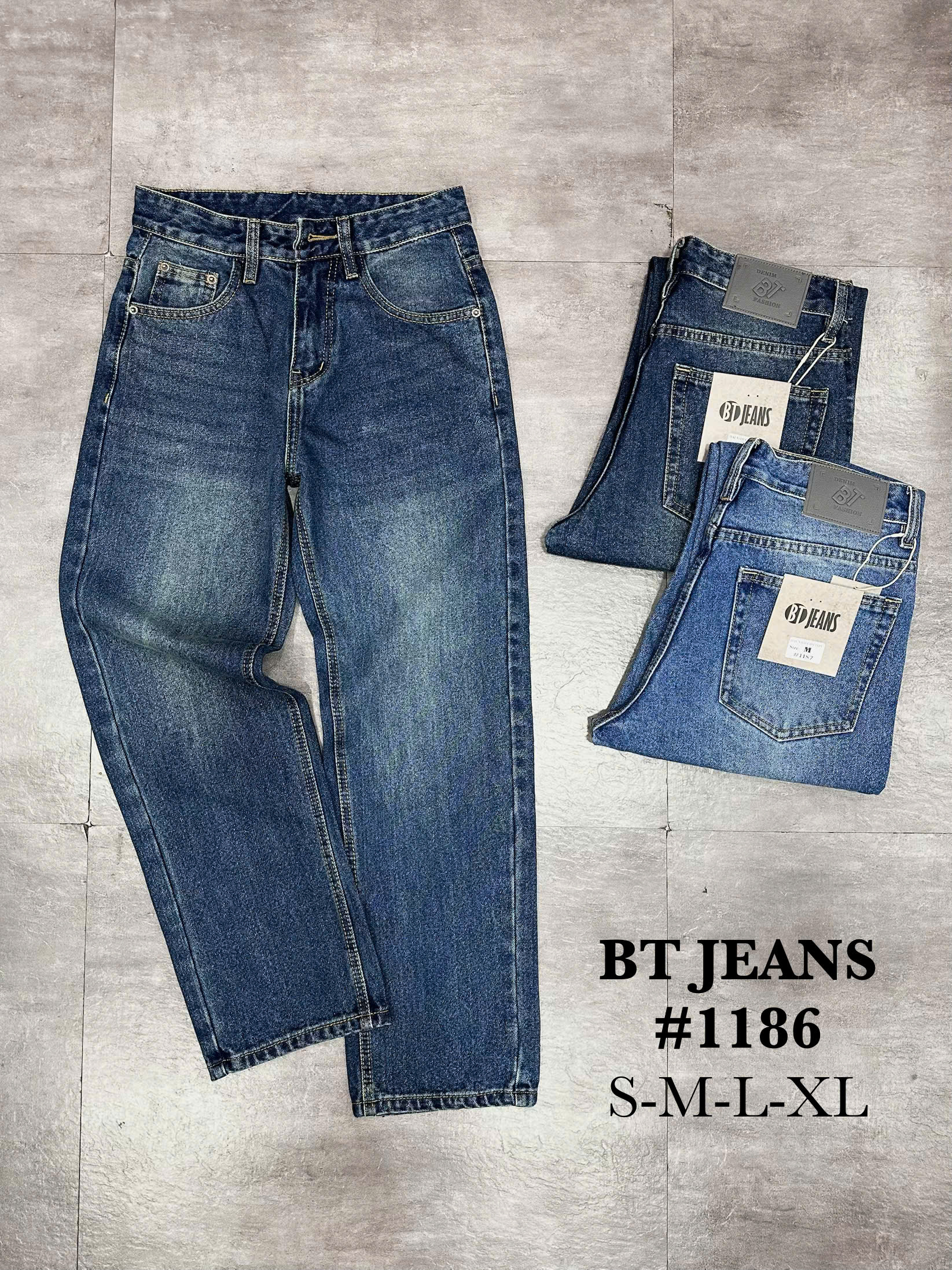 Quần jean nam cotton suông xanh không giãn Ms 1186