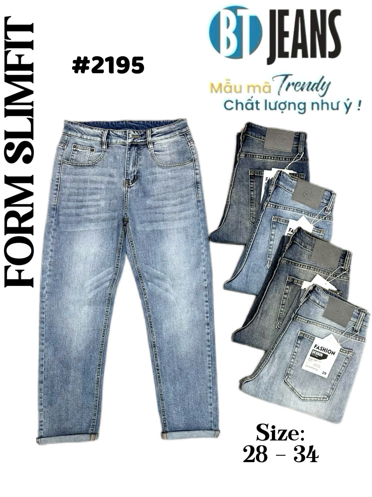 Quần jean nam form slimfit trơn xanh cao cấp Ms 2195