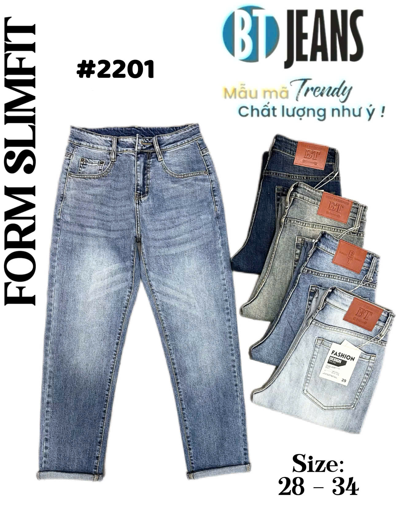 Quần jean nam form slimfit trơn xanh cao cấp Ms 2201