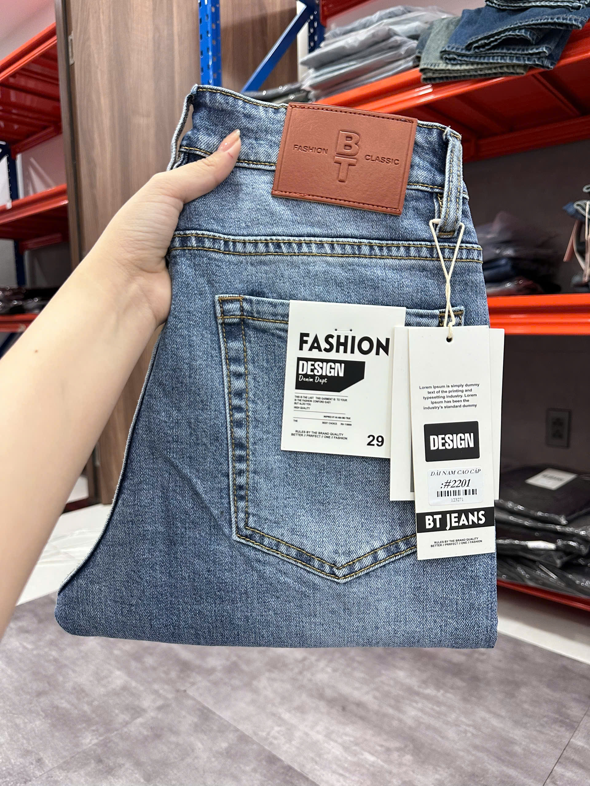 Quần jean nam form slimfit trơn xanh cao cấp Ms 2201