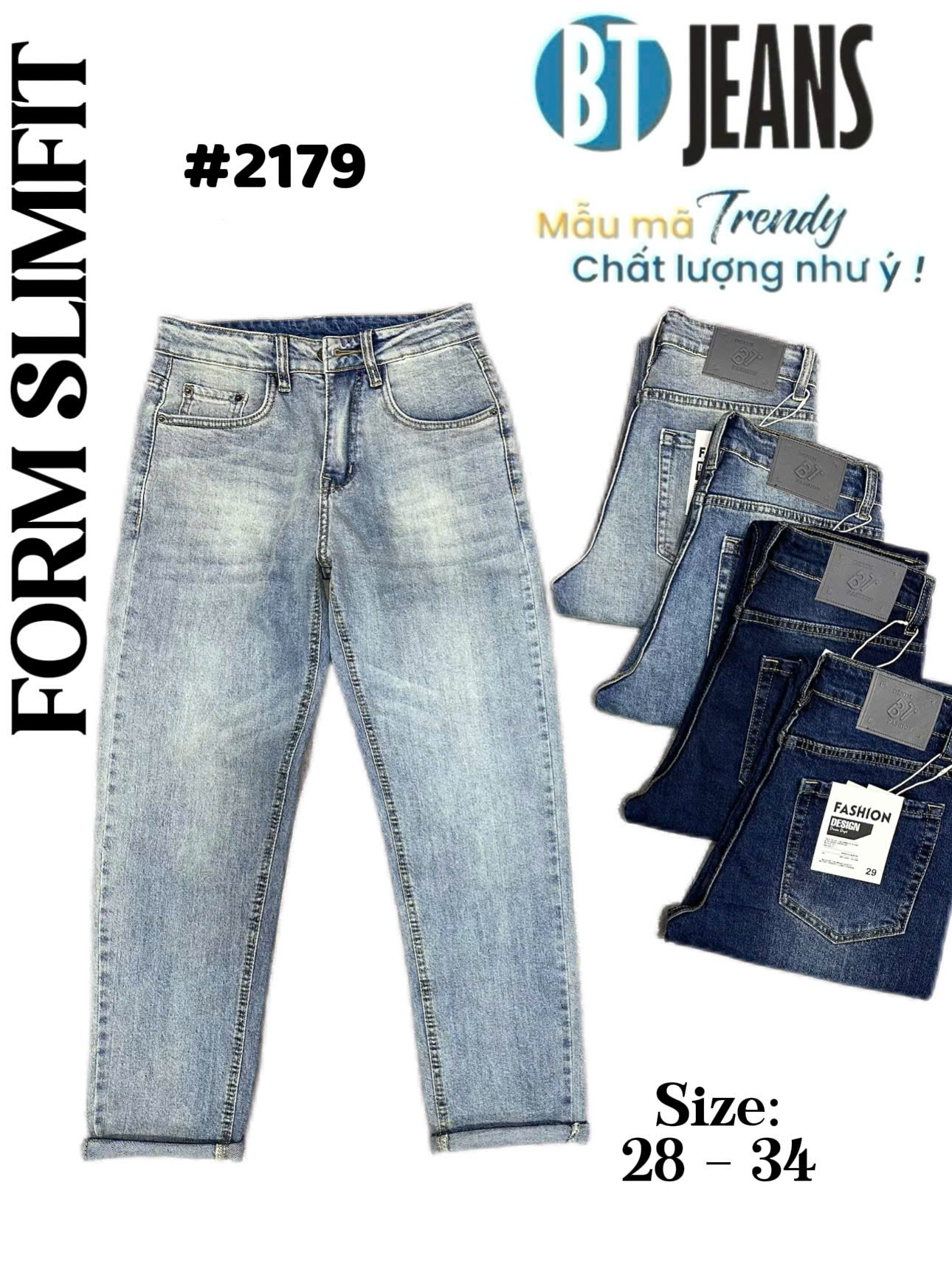 Quần jean nam trơn có giãn xanh cao cấp Ms 2179