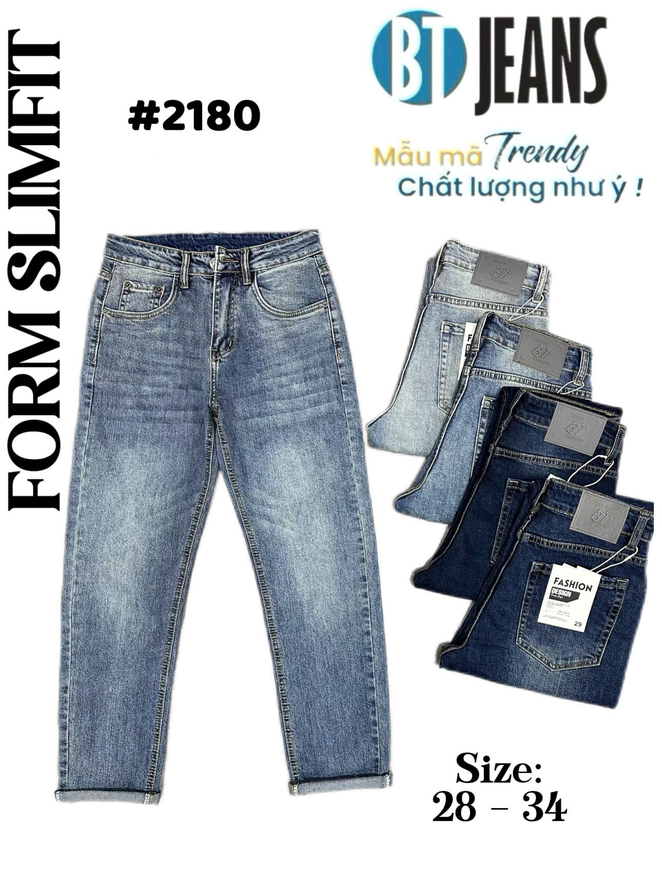 Quần jean nam trơn có giãn xanh cao cấp Ms 2180
