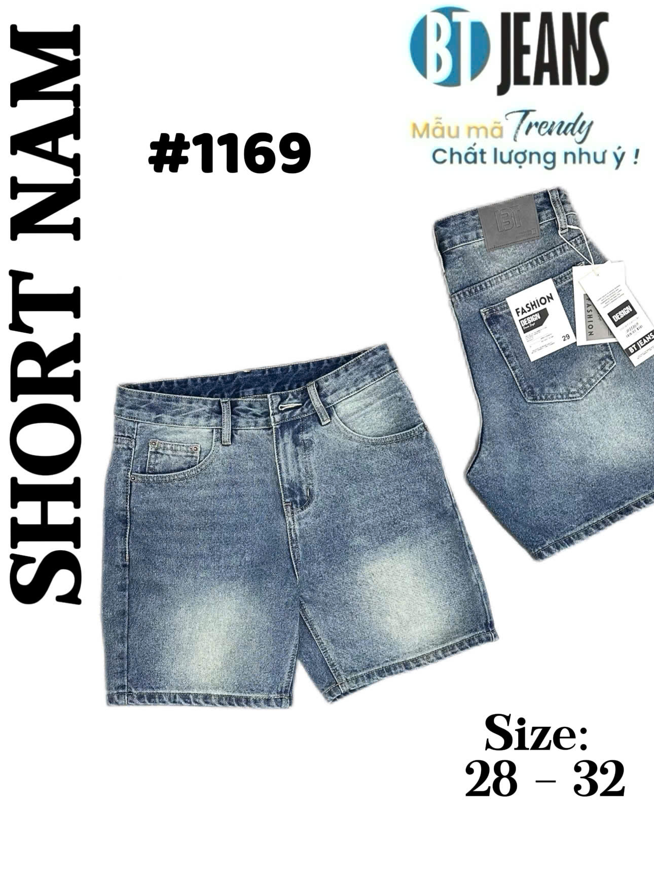 Quần short jeans xanh trơn không giãn cao cấp Ms 1169