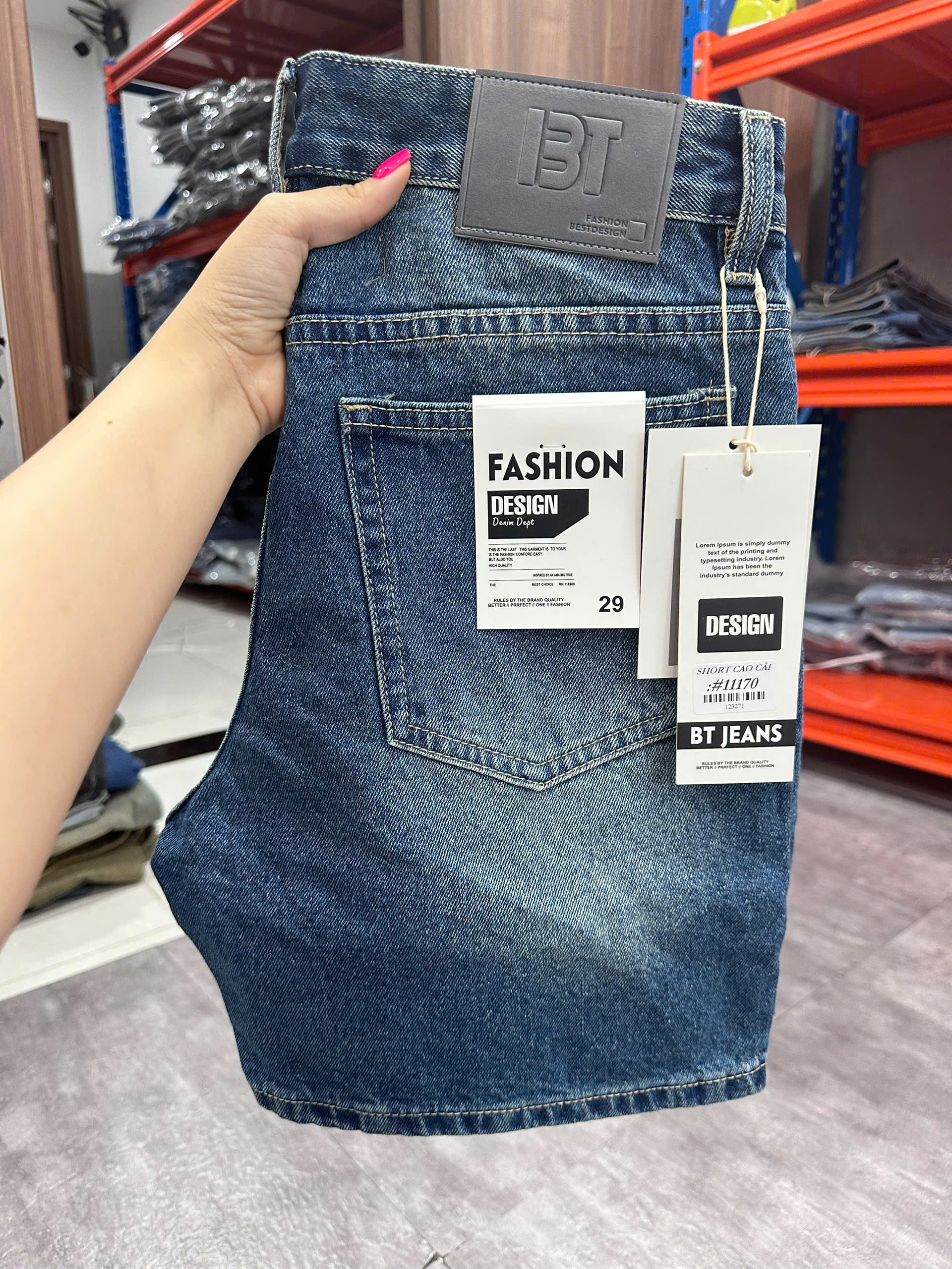 Quần short jeans xanh trơn không giãn cao cấp Ms 1170