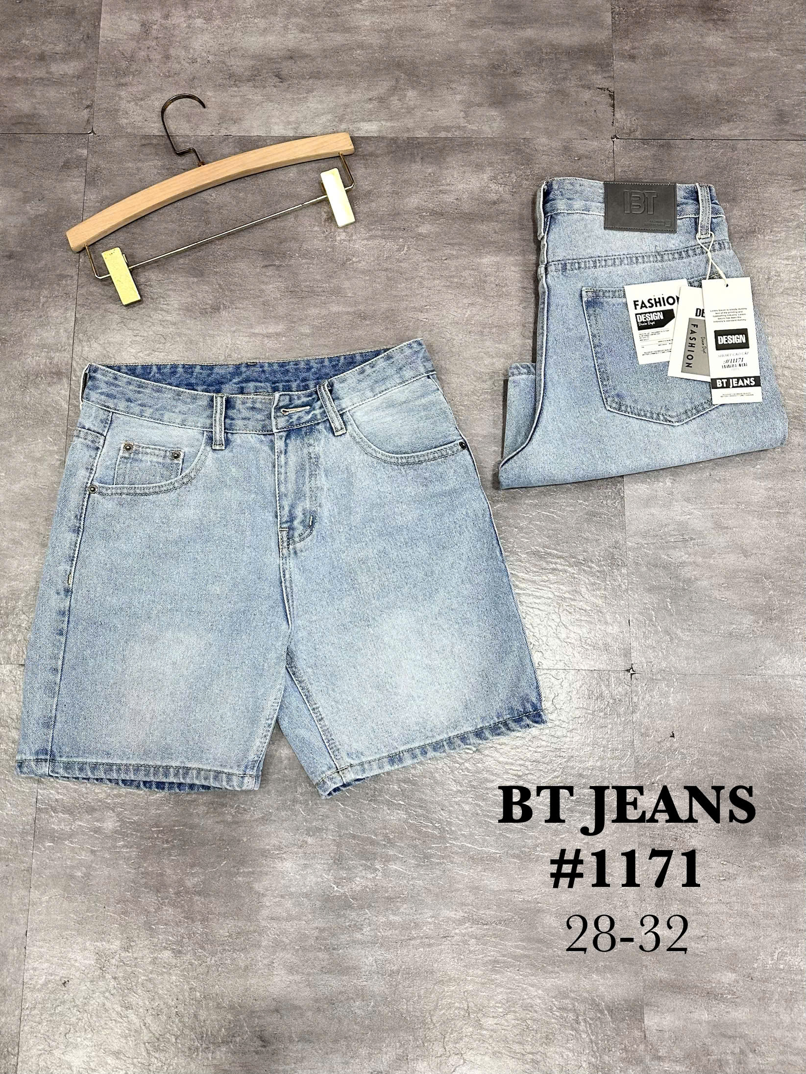 Quần short jeans xanh trơn không giãn cao cấp Ms 1171