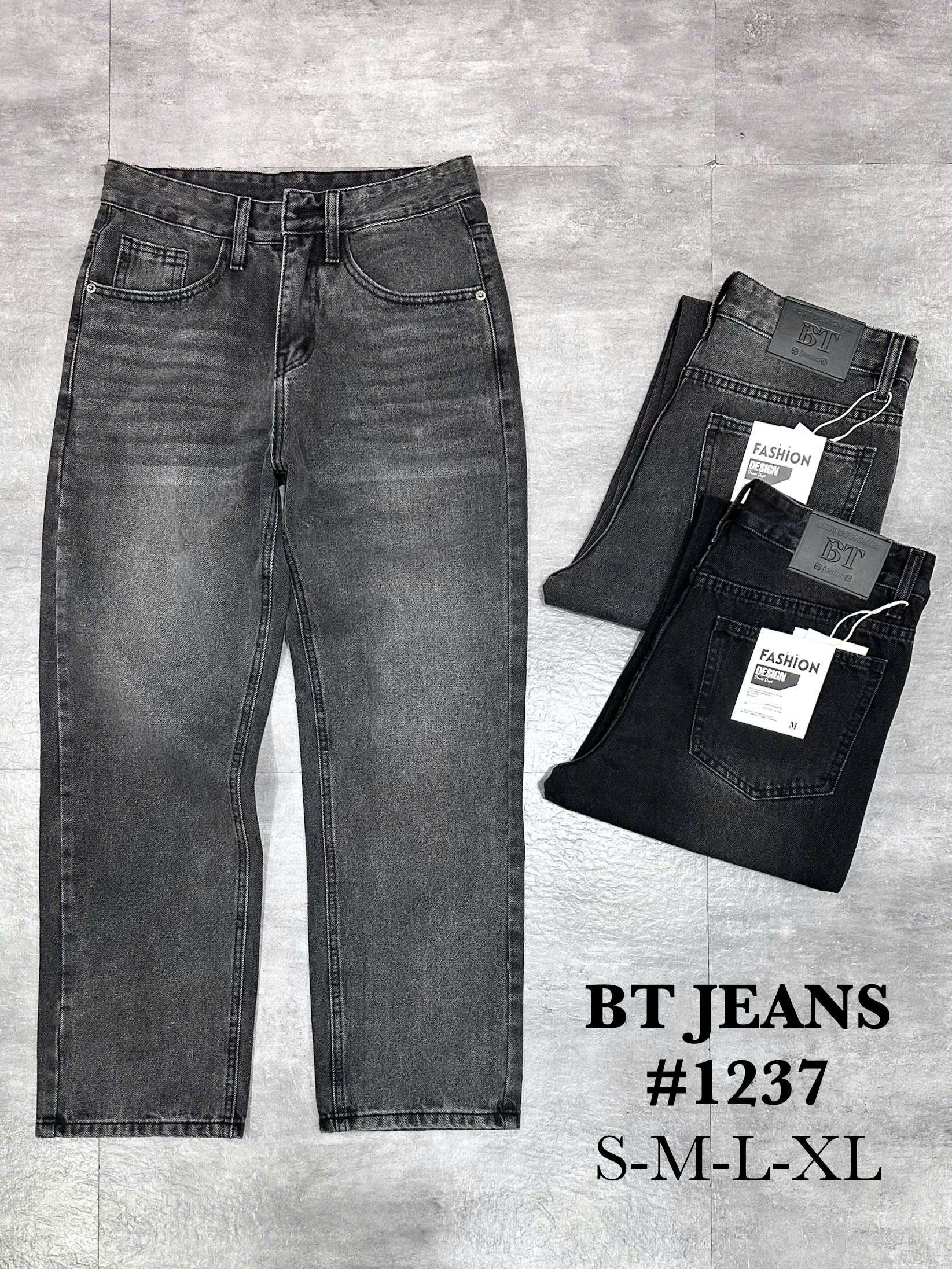 Quần jean nam cotton suông màu xám không giãn Ms 1237