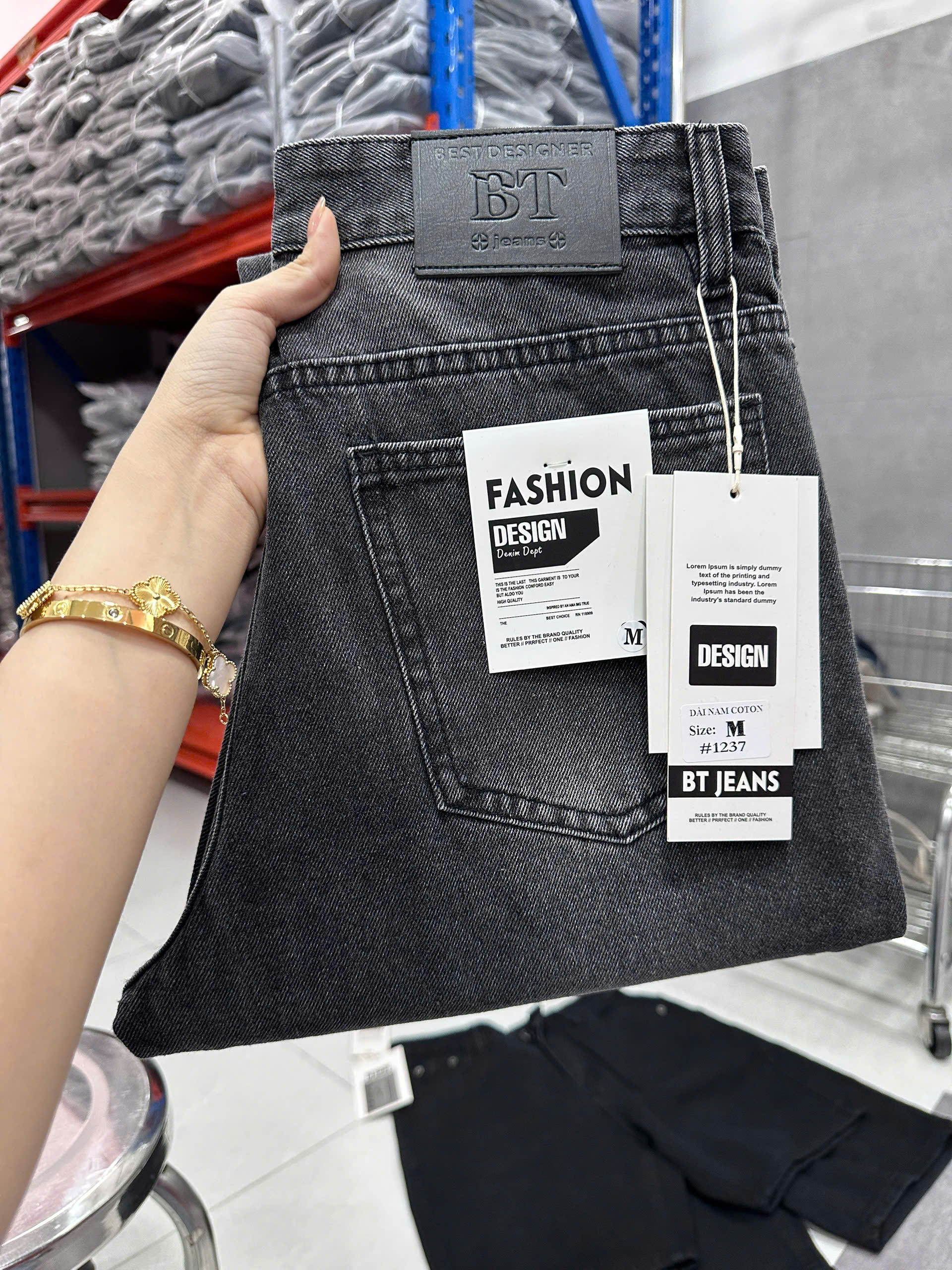 Quần jean nam cotton suông màu xám không giãn Ms 1237