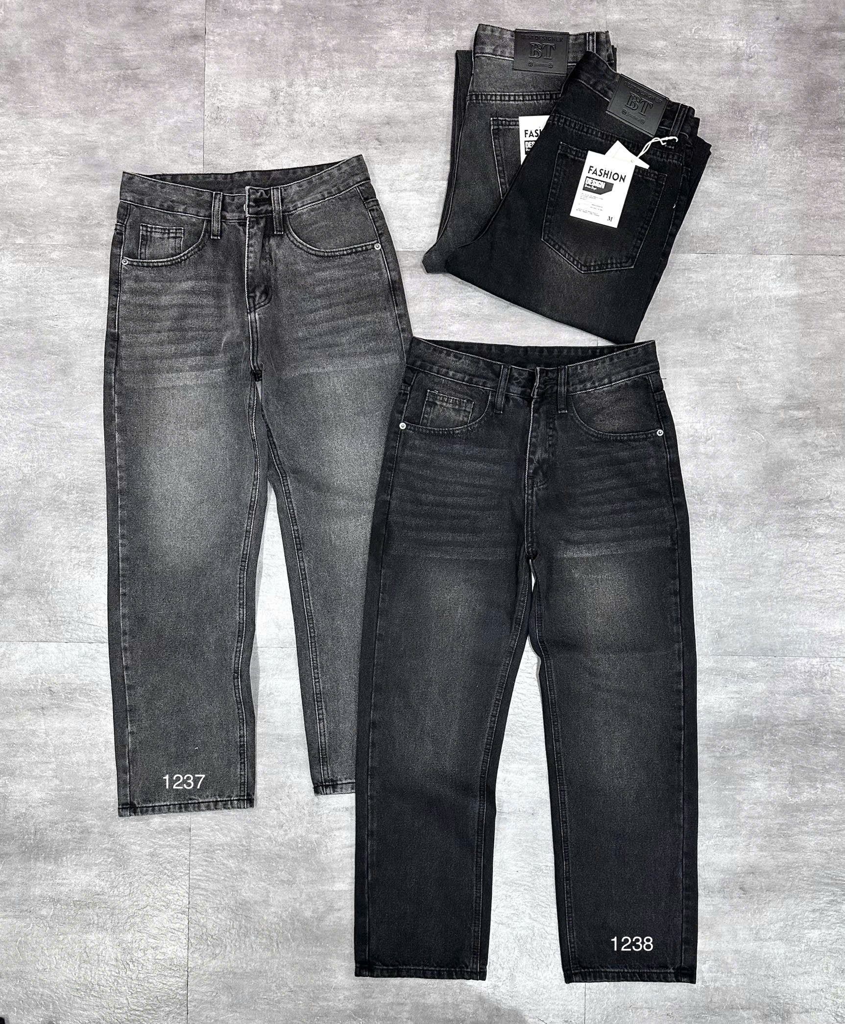 Quần jean nam cotton suông màu xám không giãn Ms 1237