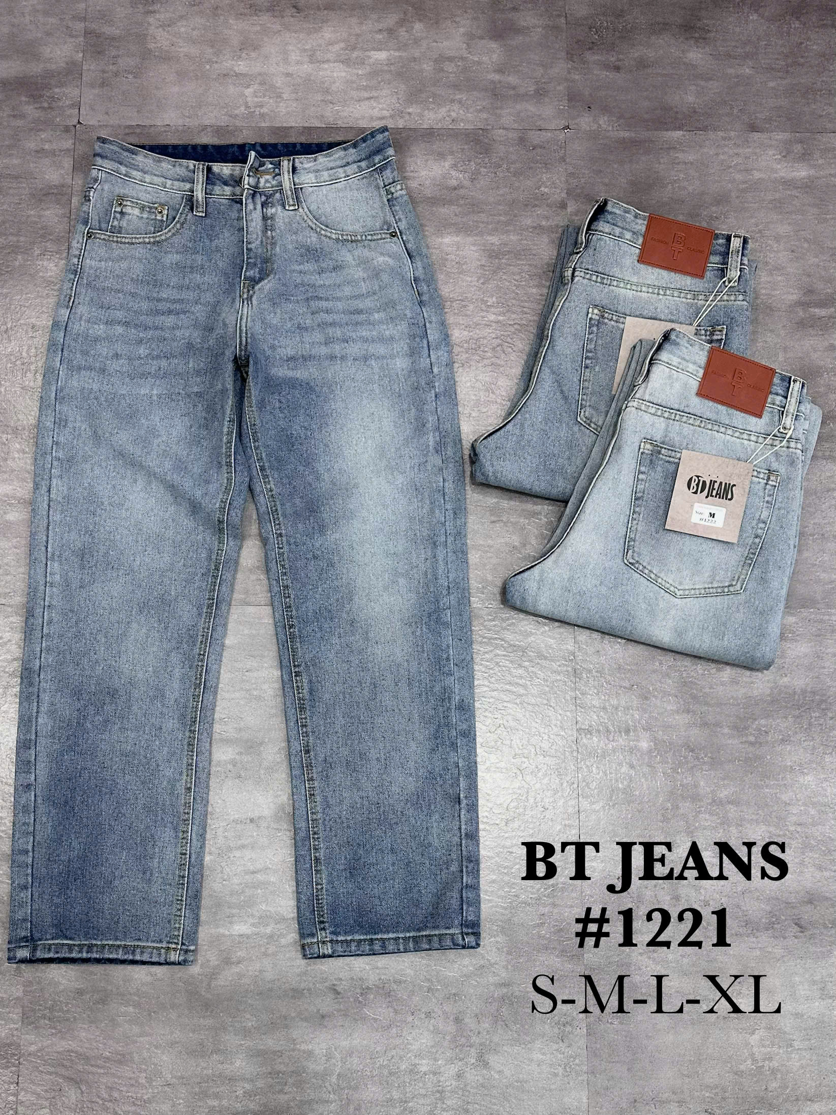 Quần jean nam cotton suông màu xanh không giãn Ms 1221