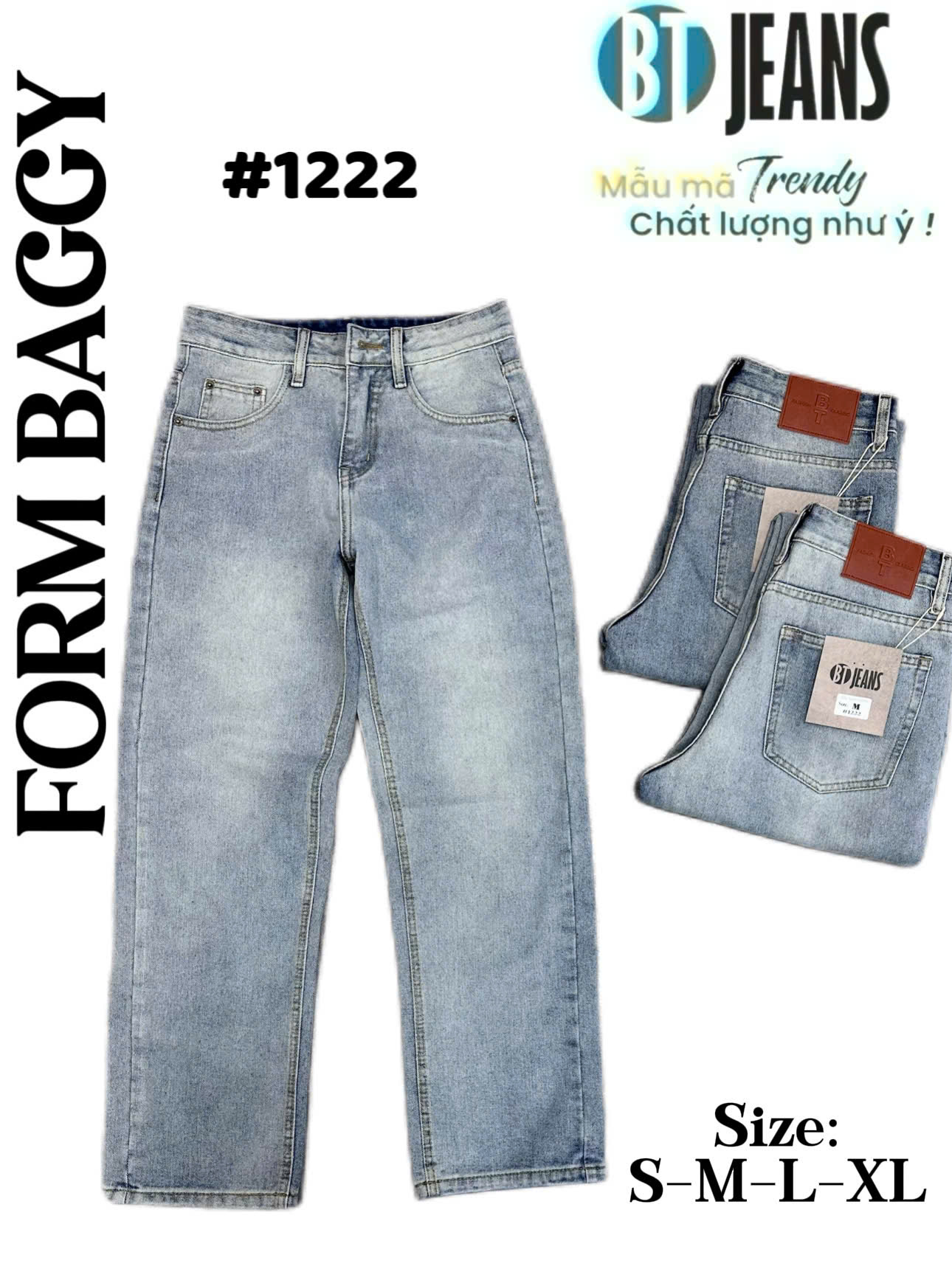 Quần jean nam cotton suông màu xanh không giãn Ms 1222