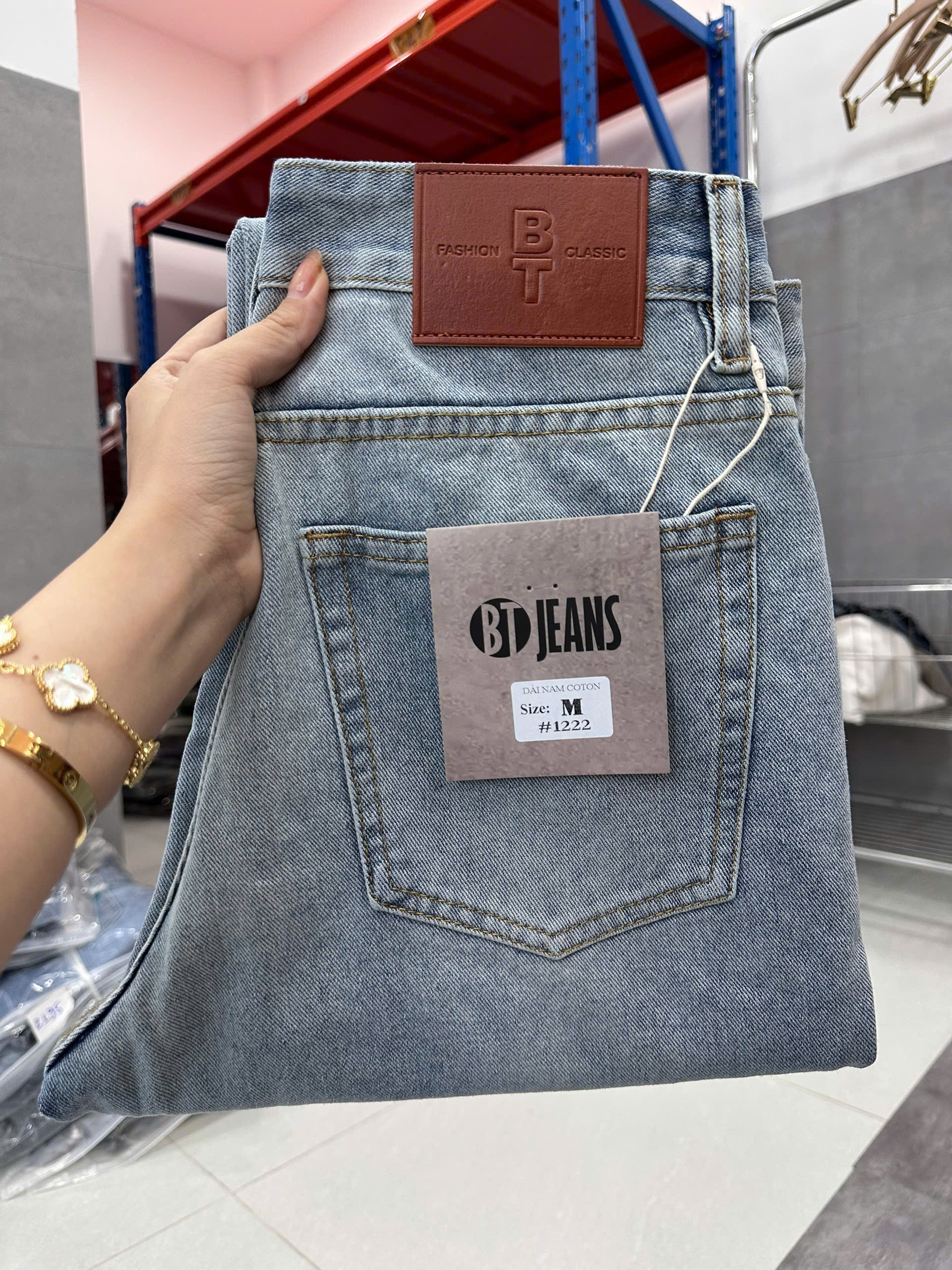 Quần jean nam cotton suông màu xanh không giãn Ms 1222