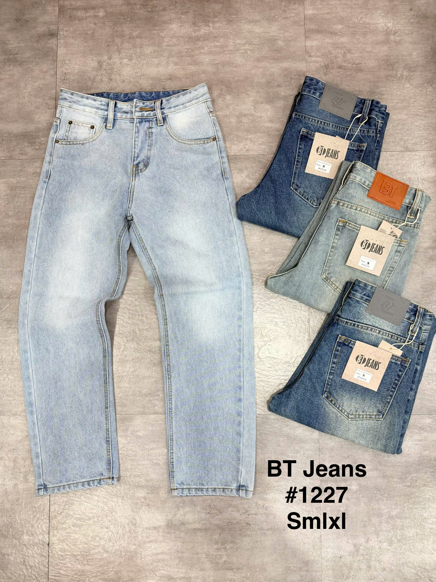 Quần jean nam cotton suông màu xanh không giãn Ms 1227