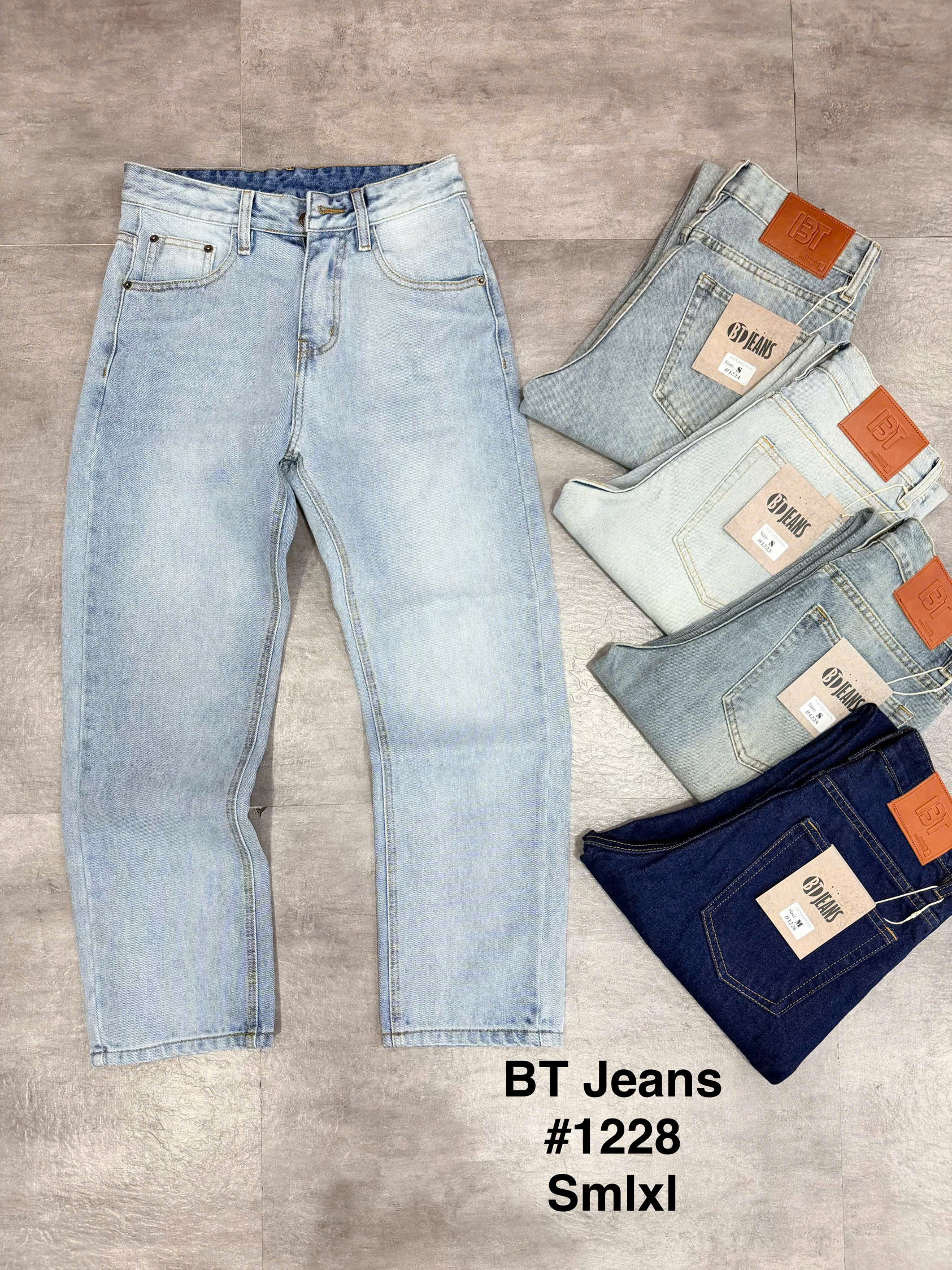 Quần jean nam cotton suông màu xanh không giãn Ms 1228