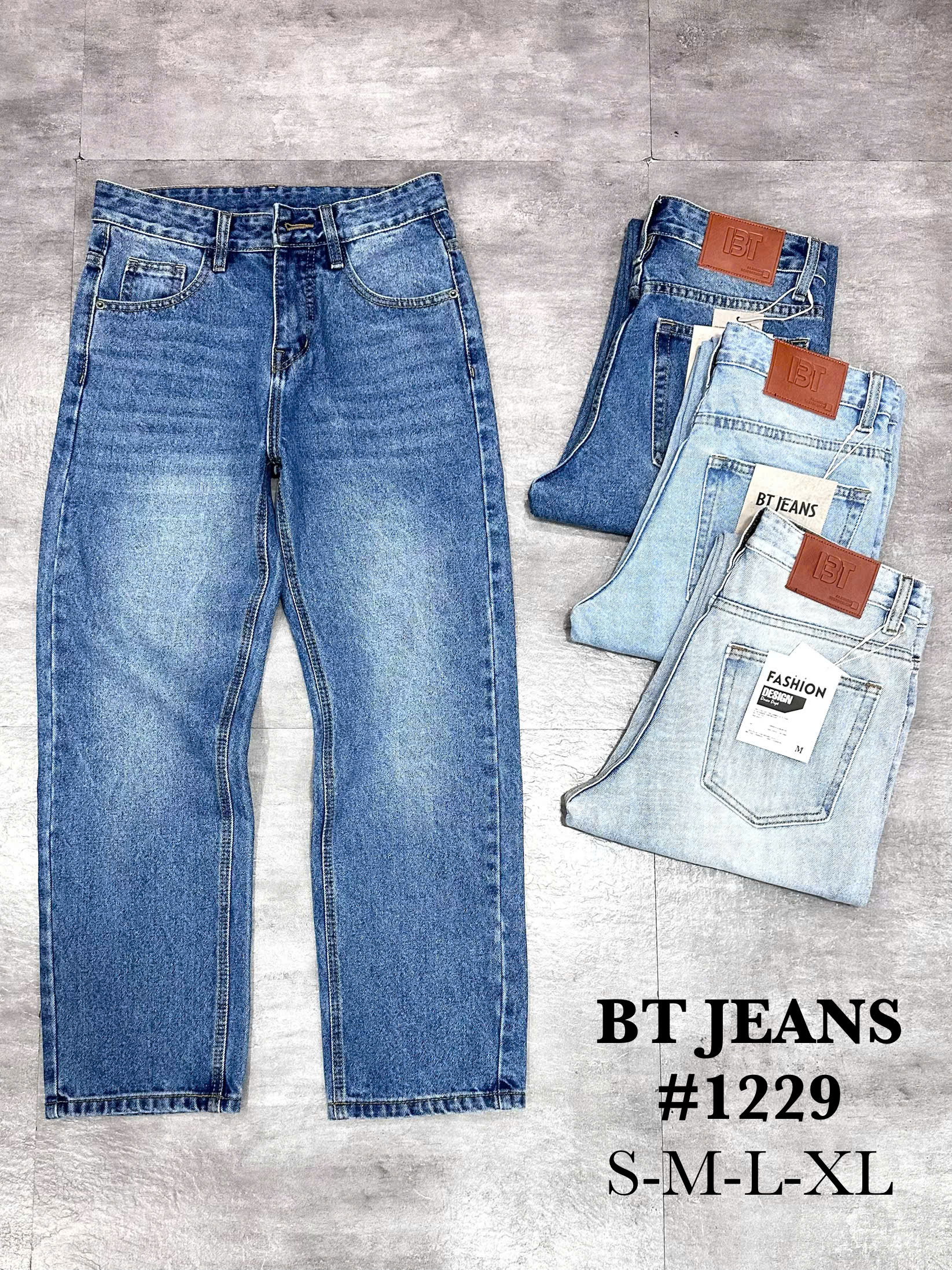 Quần jean nam cotton suông màu xanh không giãn Ms 1229