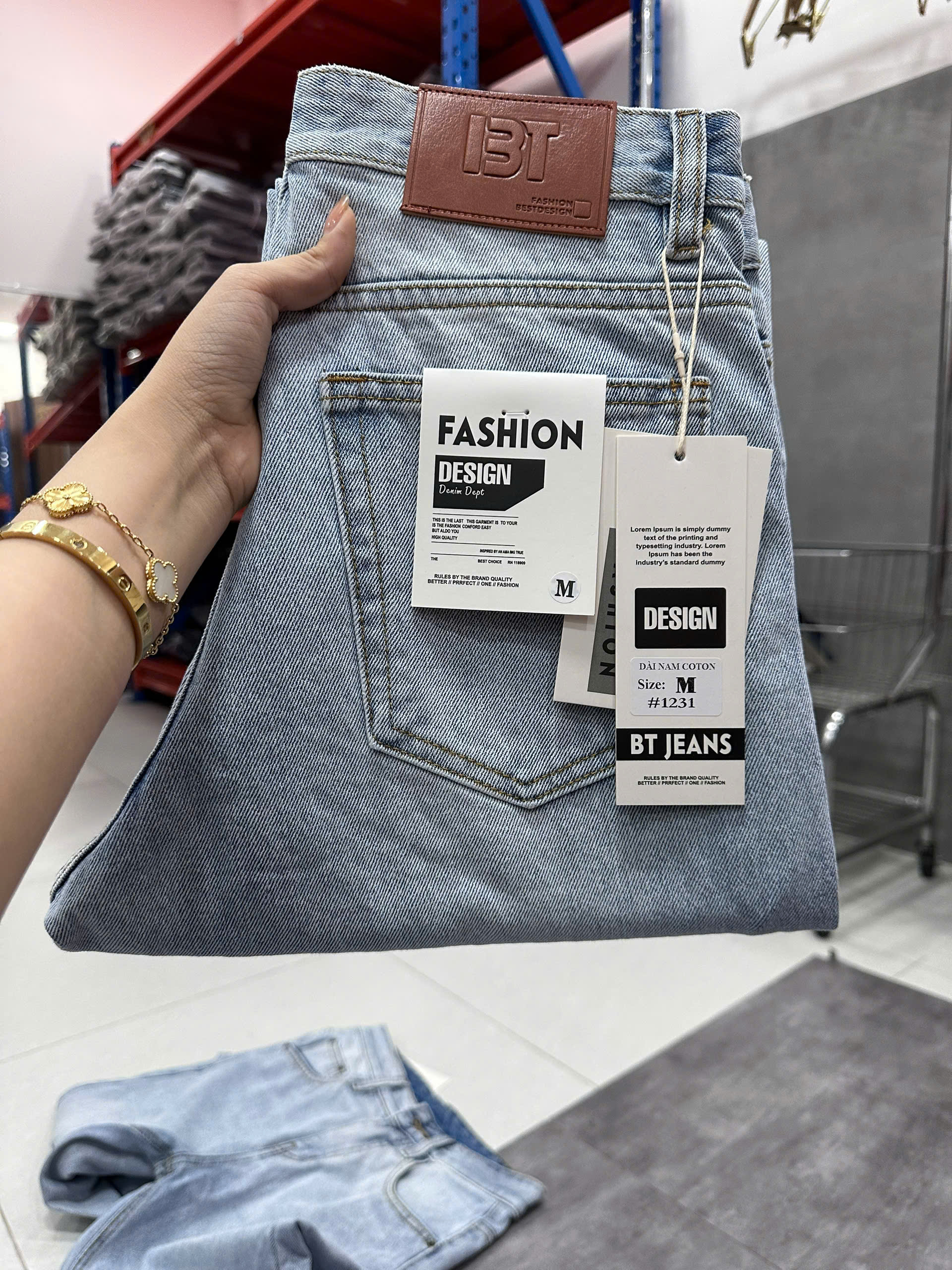 Quần jean nam cotton suông màu xanh không giãn Ms 1231