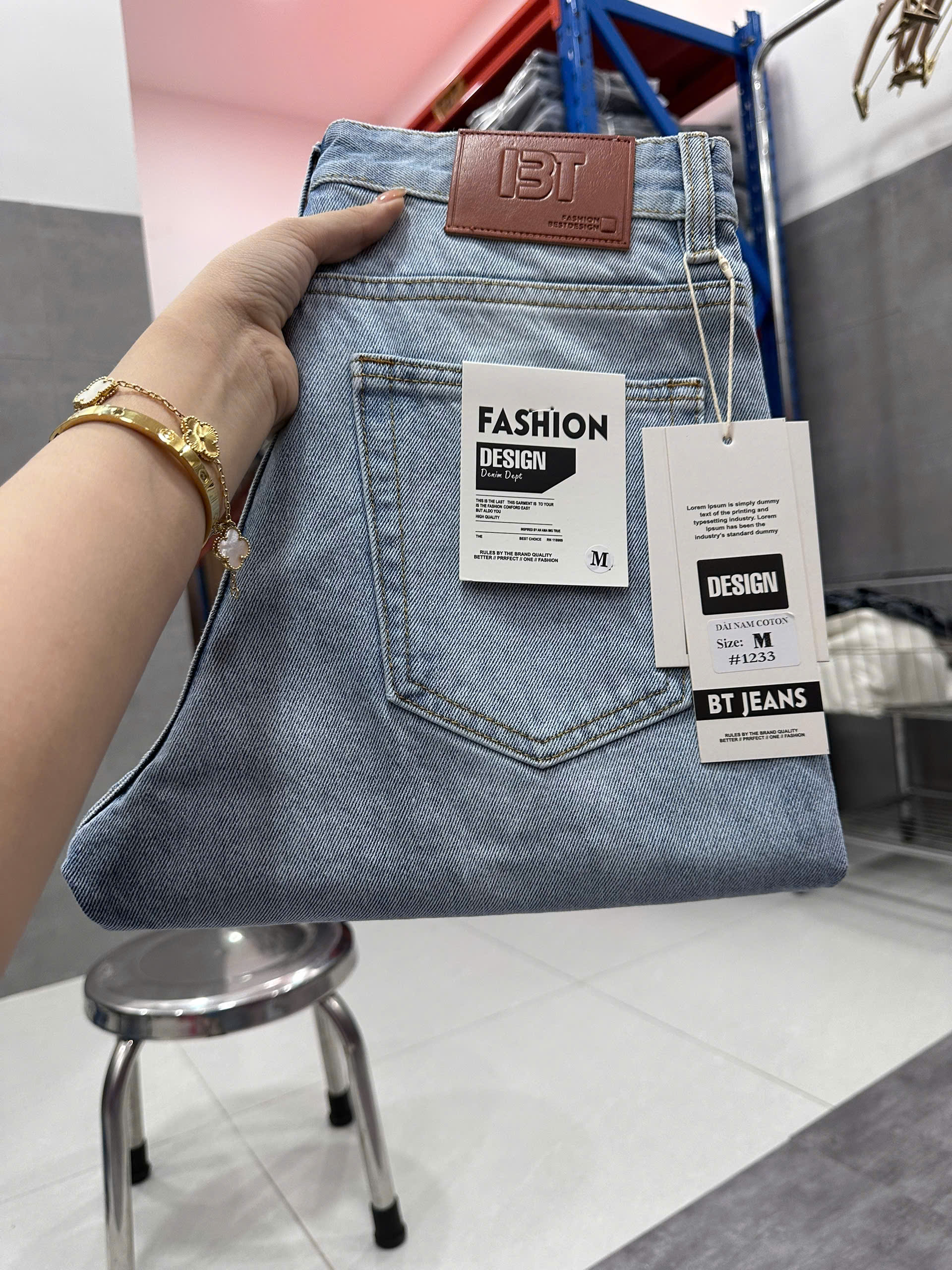 Quần jean nam cotton suông màu xanh không giãn Ms 1233