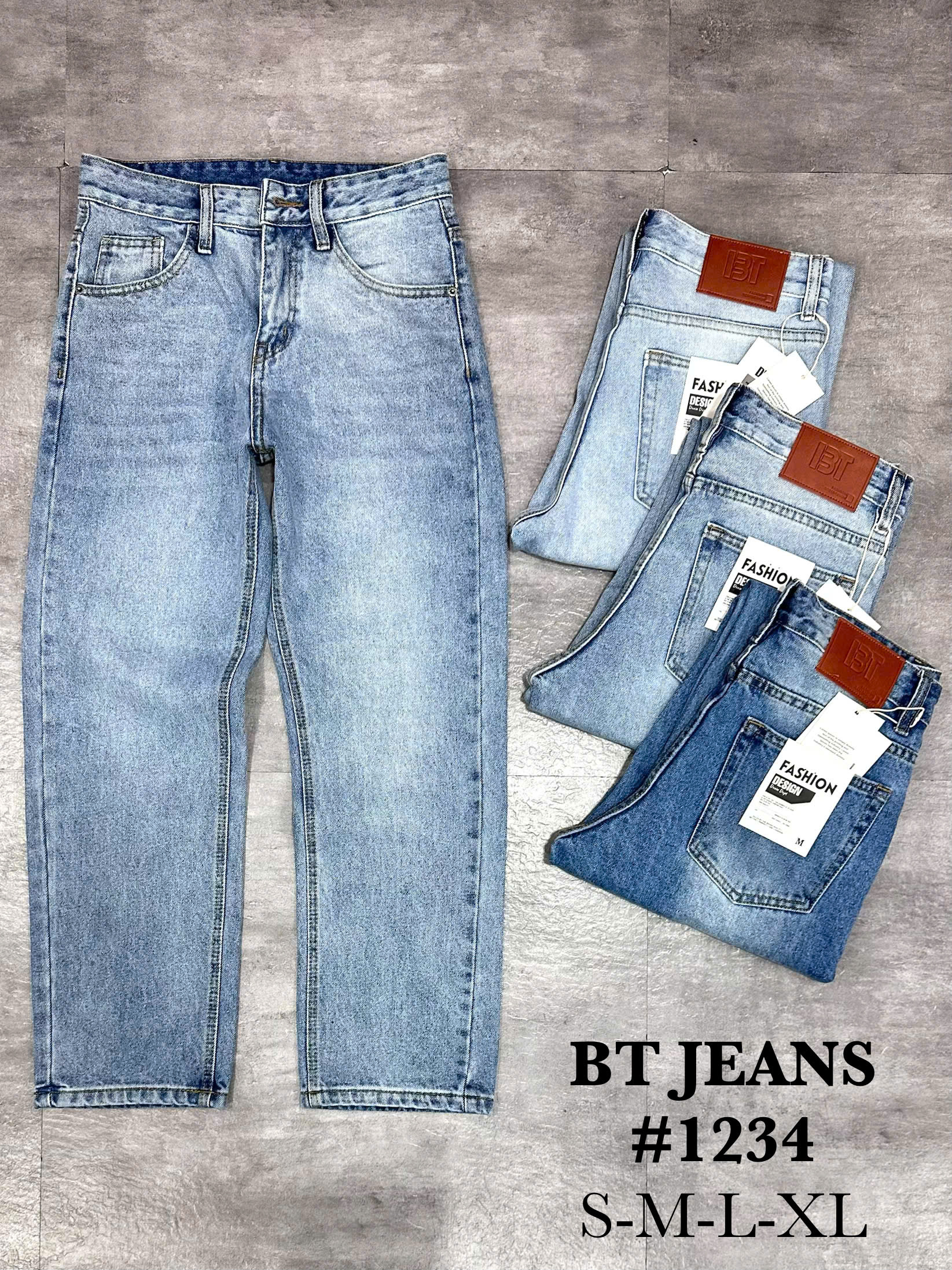 Quần jean nam cotton suông màu xanh không giãn Ms 1234