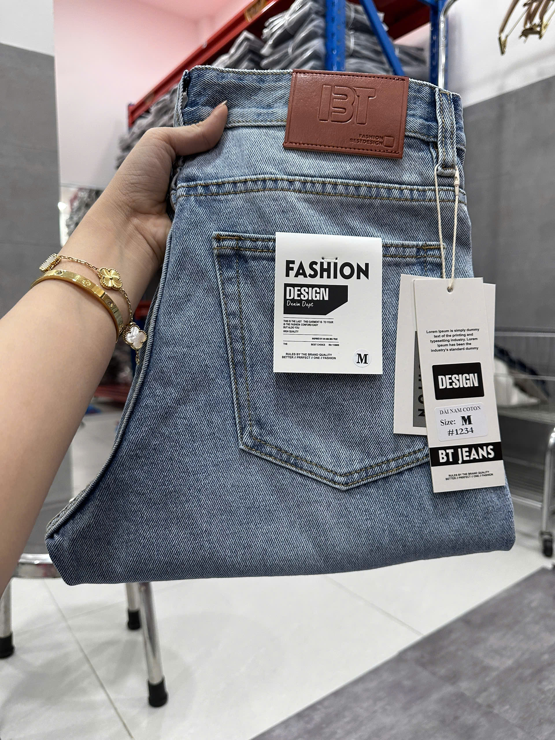 Quần jean nam cotton suông màu xanh không giãn Ms 1234