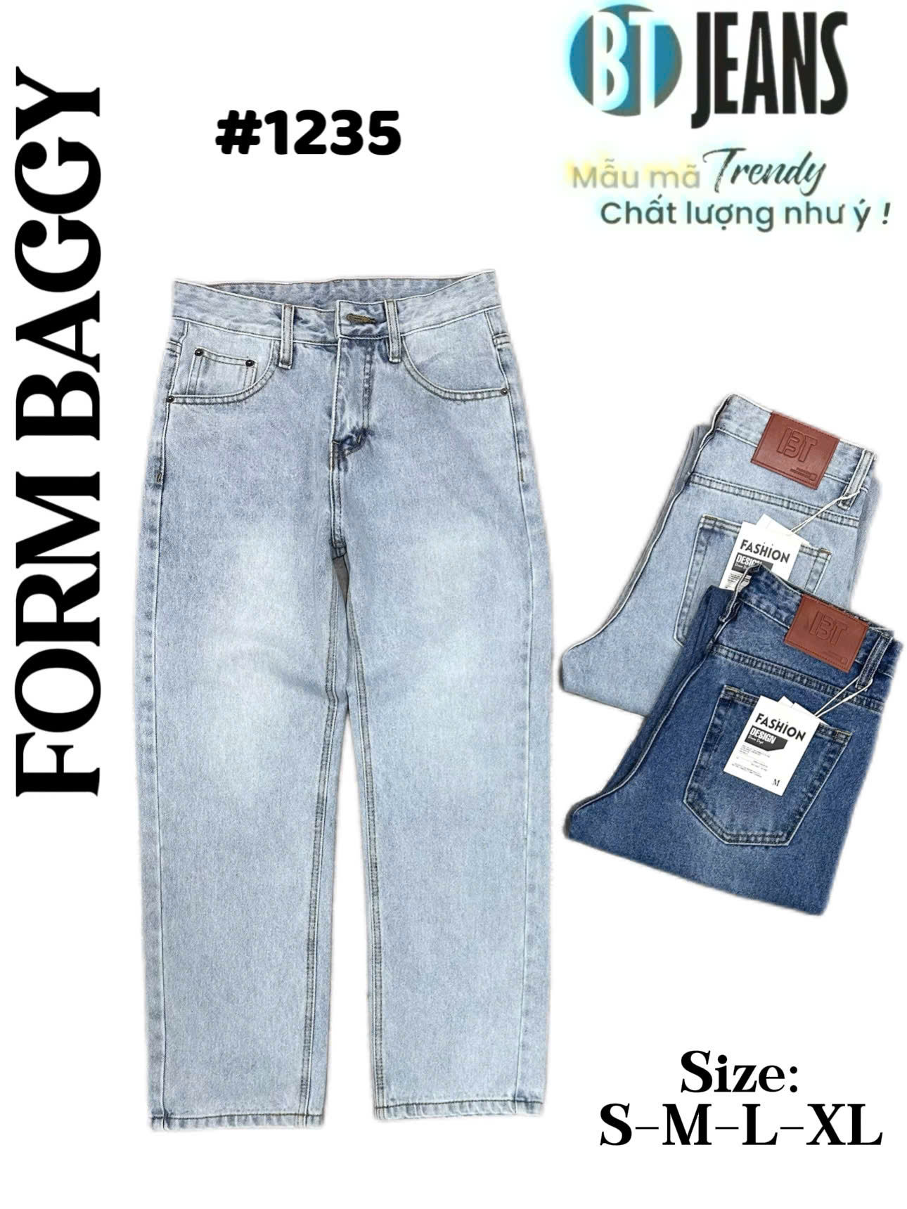 Quần jean nam cotton suông màu xanh không giãn Ms 1235