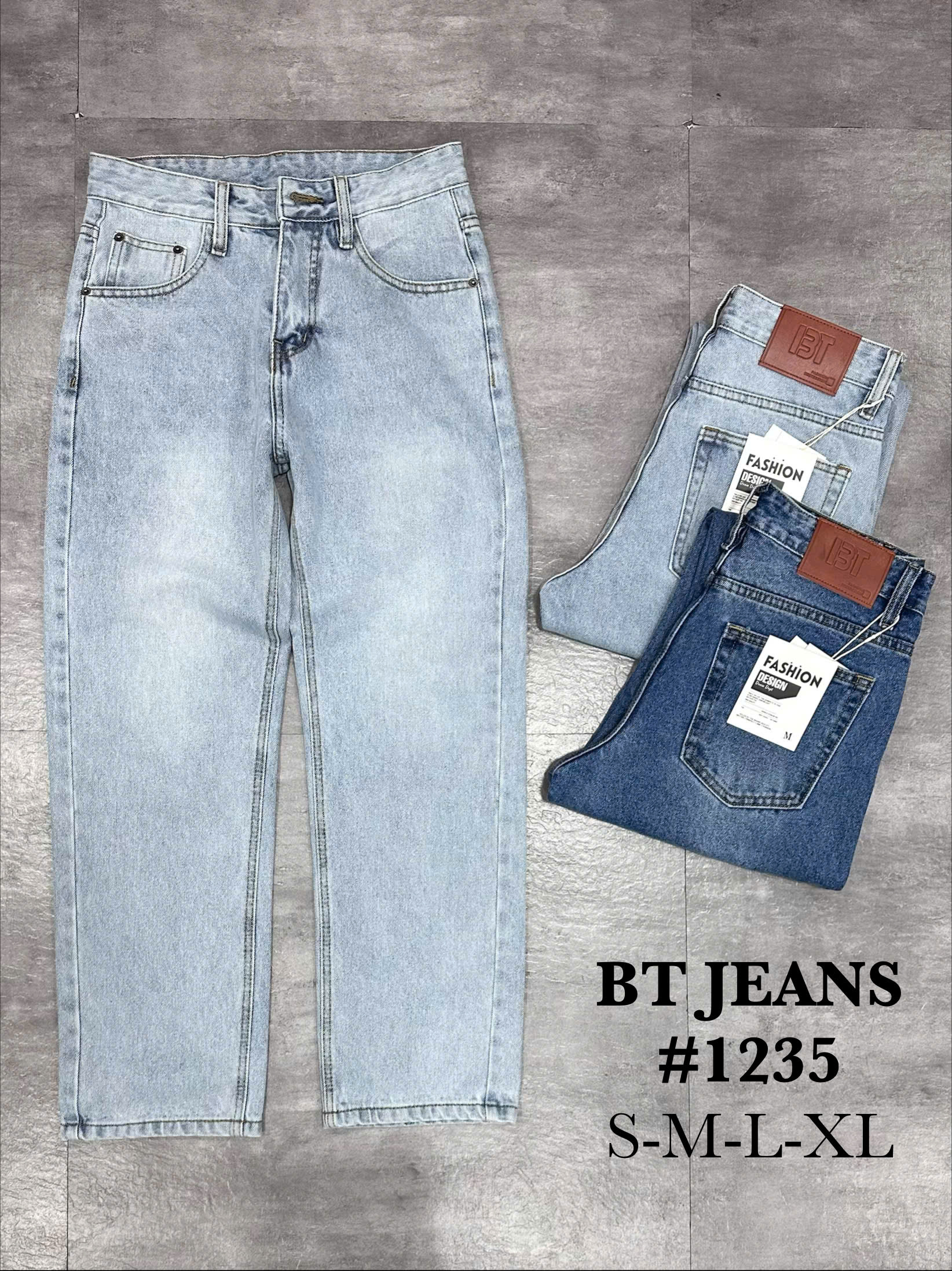 Quần jean nam cotton suông màu xanh không giãn Ms 1235