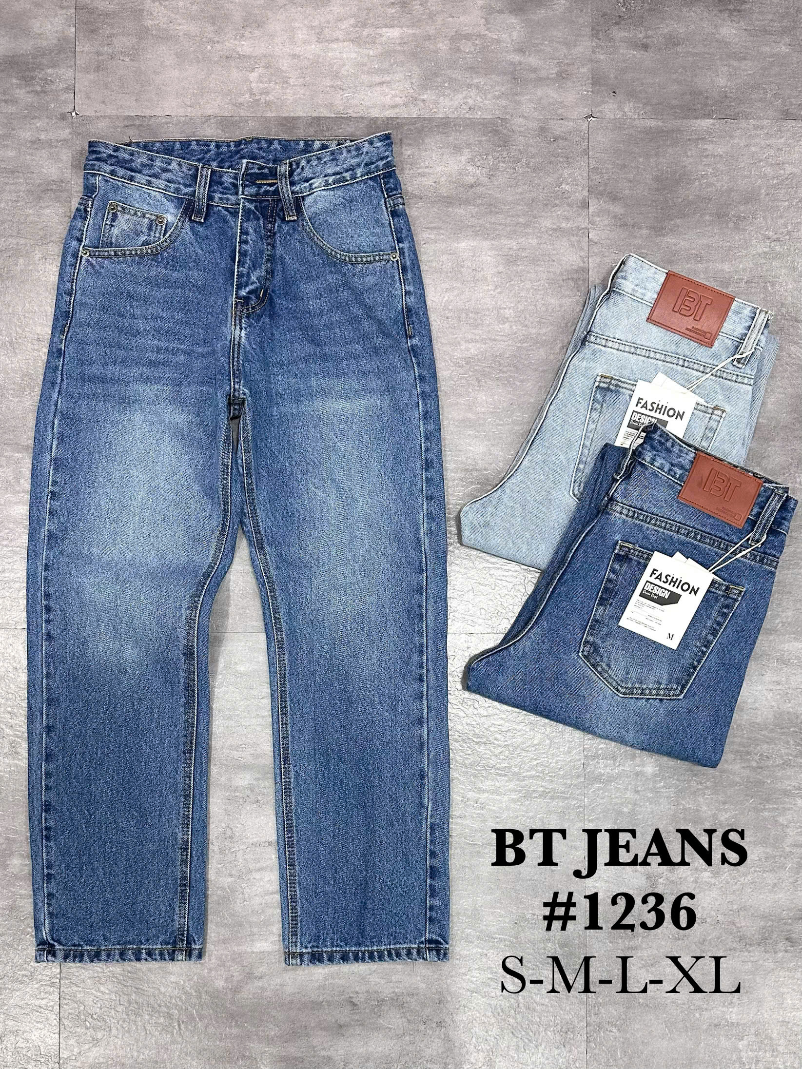 Quần jean nam cotton suông màu xanh không giãn Ms 1236