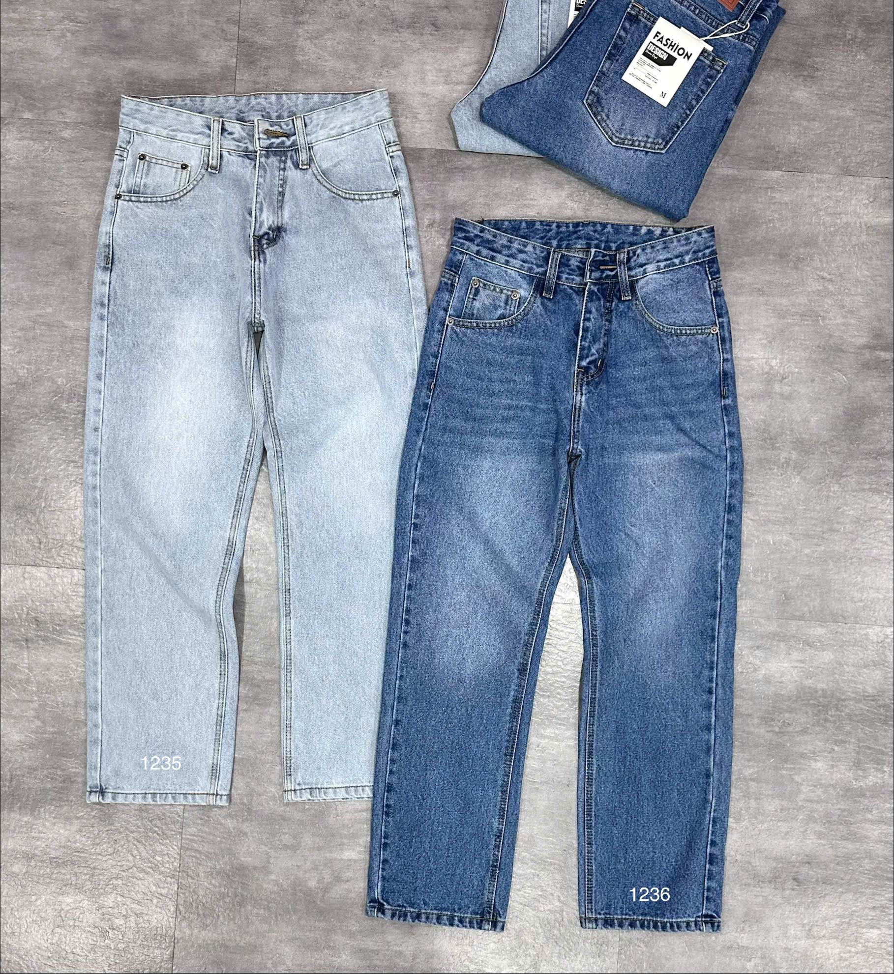 Quần jean nam cotton suông màu xanh không giãn Ms 1236