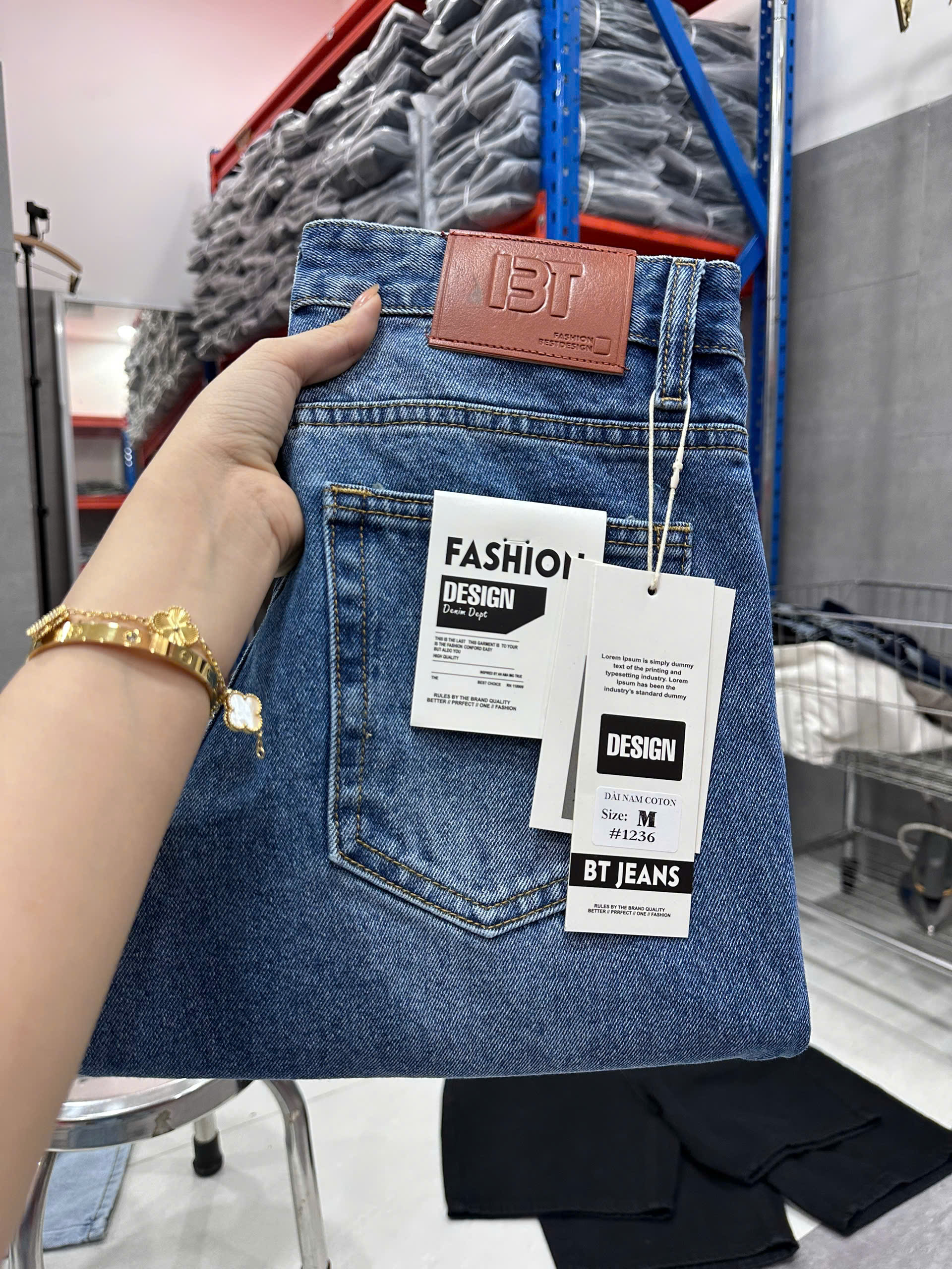 Quần jean nam cotton suông màu xanh không giãn Ms 1236