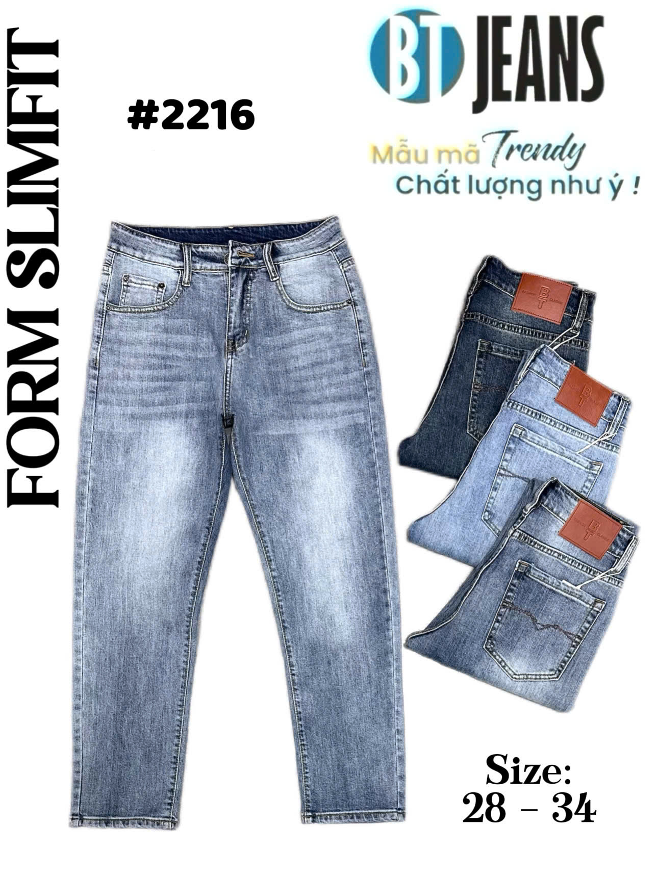 Quần jean nam form slimfit trơn xanh cao cấp Ms 2216