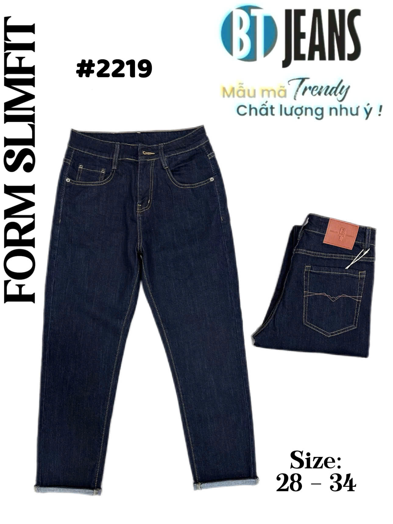 Quần jean nam form slimfit trơn xanh cao cấp Ms 2219