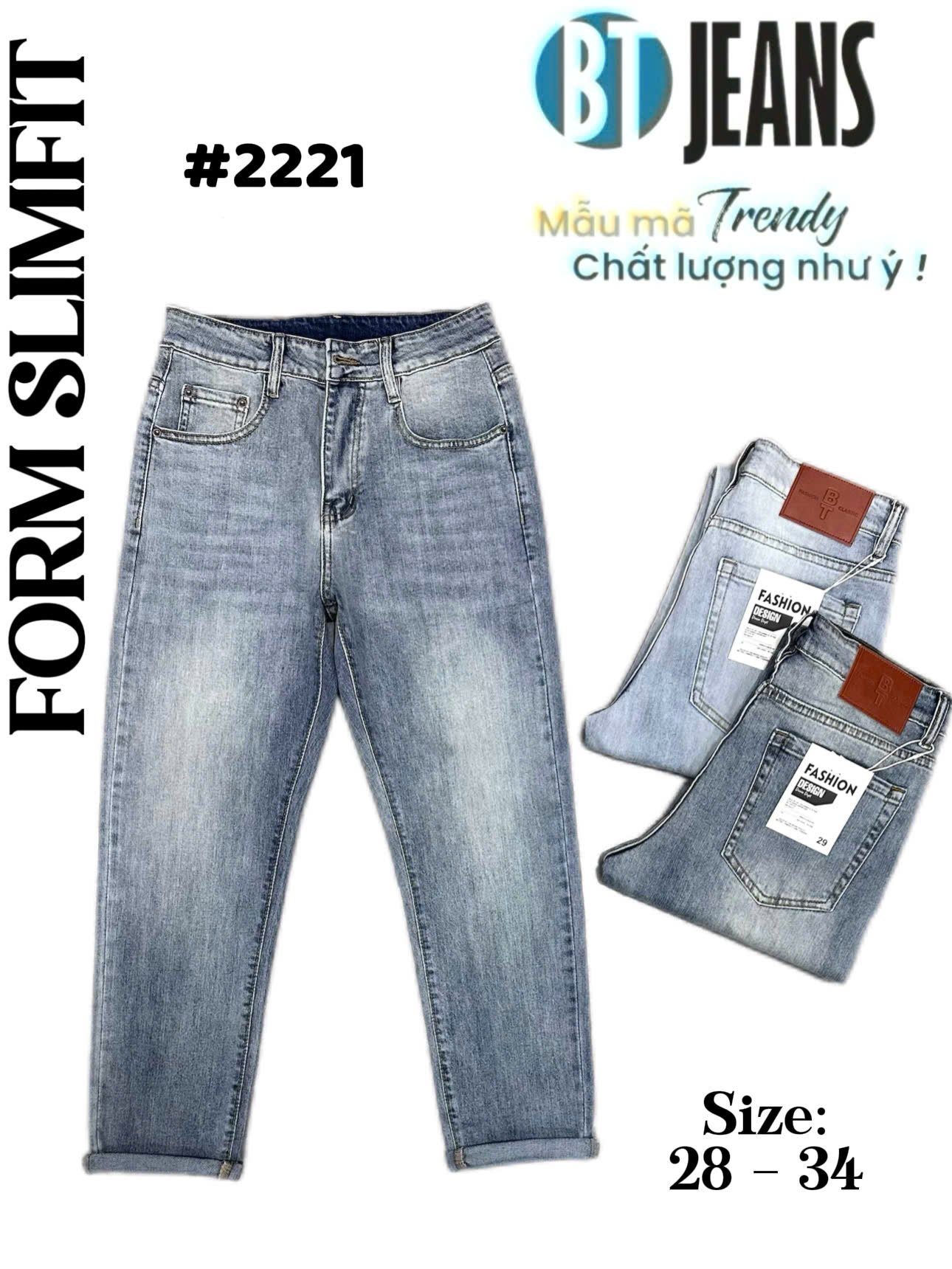 Quần jean nam form slimfit trơn xanh cao cấp Ms 2221