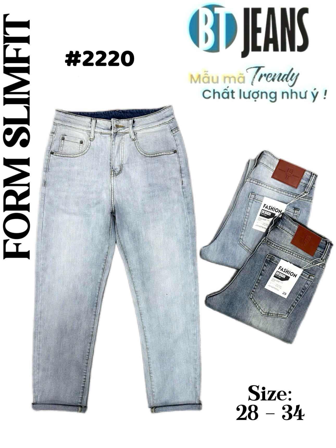 Quần jean nam form slimfit trơn xanh xám cao cấp Ms 2220
