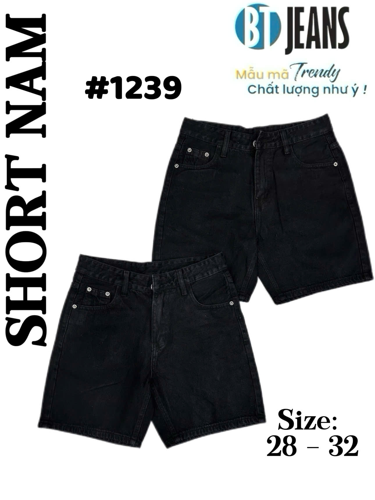 Quần short jean nam cotton không giãn Ms 1239